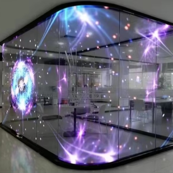 High Brightness Indoor Thin Panel Holographic Transparent LED Advertising Screen for Window Glass