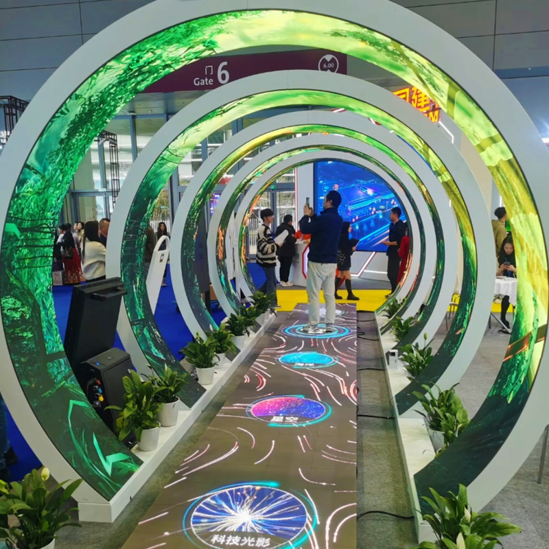 OEM Indoor Outdoor Arch Flexible LED Video Wall Interactive LED Curved Tunnel Display Immersive Tunnel Screen